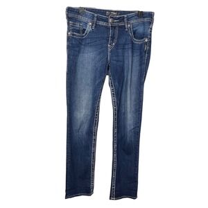 Silver Jeans Co Sam Boyfriend Womens Denim Jeans Blue Embellished Pockets 27X28